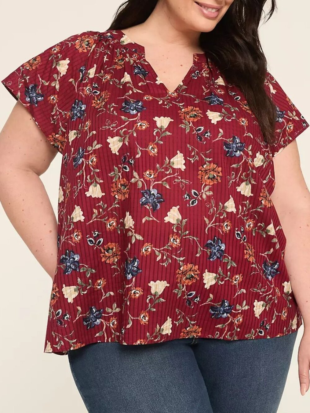 Lane Bryant Swing Flutter-Sleeve Popover Blouse Womens Plus Size 18/20 Maroon